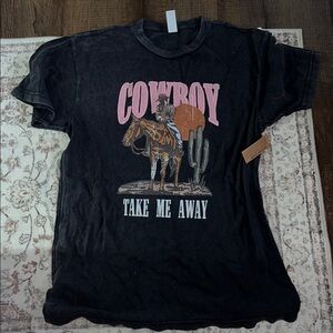 Black Vintage wash Cowboy Graphic T-Shirt